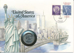 Amerikai Egyesült Államok 1979D 1$ Cu-Ni "Susan B. Anthony" Felbélyegzett Borítékban, Bélyegzéssel, Német Nyelvű Leíráss - Non Classés