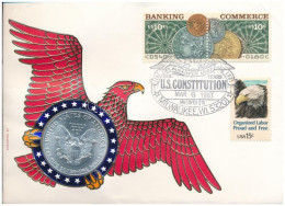 Amerikai Egyesült Államok 1986. 1$ Ag érmés Borítékban T:UNC Kis Patina  USA 1986. 1 Dollar Ag In Envelope With Stamps A - Non Classés