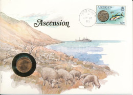 Ascension-sziget 1984. 1p Bronz "II. Erzsébet" Felbélyegzett Borítékban, Bélyegzéssel, Német Nyelvű Leírással T:UNC Asce - Non Classés