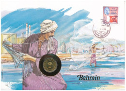 Bahrein 1992. 5f Sárgaréz Felbélyegzett Borítékban, Bélyegzéssel, Német Nyelvű Tájékoztatóval T:AU  Bahrain 1992. 5 Fils - Ohne Zuordnung