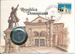Dominikai Köztársaság 1987. 1/2P Cu-Ni érmés Borítékon Alkalmi Bélyegzős Bélyeggel, Német Nyelvű Leírással T:UNC Dominic - Non Classés
