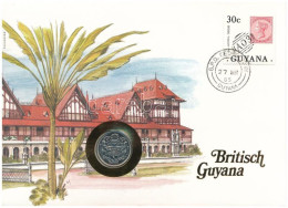 Guyana 1985. 25c, Felbélyegzett Borítékban, Bélyegzéssel, Német Nyelvű Leírással T:UNC Guyana 1985. 25 Cents In Envelope - Non Classés