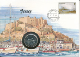 Jersey 1988. 10p Cu-Ni Felbélyegzett Borítékban, Bélyegzéssel, Német Nyelvű Leírással T:UNC  Jersey 1988. 10 Pence Cu-Ni - Non Classés