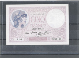 FRANCE -5F FEMME CASQUÉE -MODIFIÉ -24-8-1939- AG SERIE 916  FAYETTE - F.04 /07- ETAT : NEUF - 5 F 1917-1940 ''Violet''