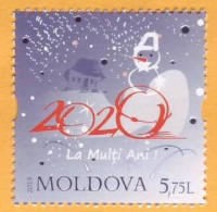 2019 Moldova Moldavie  New Year. Happy New Year 2020! Snowman. Snowflakes 1v Mint - Nieuwjaar