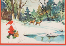 SANTA CLAUS Happy New Year Christmas DEER Vintage Postcard CPSM #PBB152.A - Santa Claus