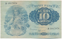Észtország 1937. 10K T:F Apró Folt, Egyébként Erős Papír Estonia 1937. 10 Krooni C:F Small Spot, Otherwise Sturdy Paper  - Unclassified