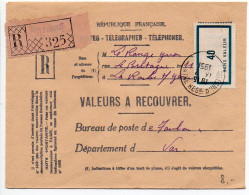 Fictif 40 Sur Lettre Recommandée De Valeur à Recouvrer De Poitiers De 1951 - Phantom