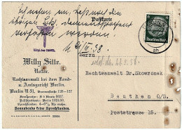 Berlin Willy Sitte Notar - Member Of NSRB -19.03.1938 Company Postcard / Firmenpostkarte - Briefkaarten