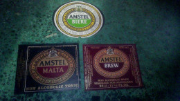 Brouwerij  Brasserie Amstel Lot X 3 Ancienne étiquettes De Bière  Malta Brew Et Classique - Cerveza