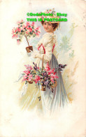 R420980 Woman With A Hat And A Basket Of Flowers And A Flowerpot In Her Hands. G - World
