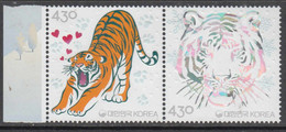 2022 South Korea Year Of The Tiger SILVER Embossed Complete Pair MNH - Korea, South