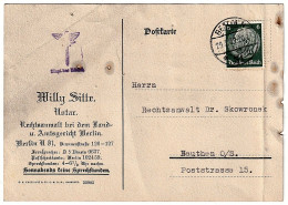 Berlin Willy Sitte Notar - Member Of NSRB  19.03.1938 Company Postcard II / Firmenpostkarte II - Cartes Postales