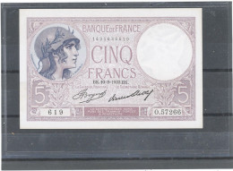 FRANCE -5F FEMME CASQUÉE  -10-8-1933- BK- SERIE 619- FAYETTE - F.03 /17- ETAT : SPL- SANS EPINGLAGE - 5 F 1917-1940 ''Violet''