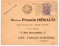 Semeuse Caisse D'Armotissement (n° 276) Seul Sur Lettre Du 12 III 1934 - Hors Dates Utilisation - Timbre Cote 110€ - 1921-1960: Modern Period