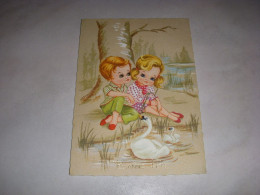 CP CARTE POSTALE BONNE FETE TYPE POULBOT 2 ENFANTS Et Un CYGNE - Vierge - Other & Unclassified