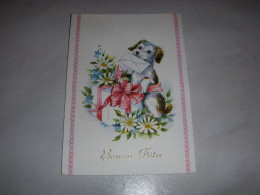 CP CARTE POSTALE BONNE FETE PANIER De FLEURS CHIEN Et ENVELOPPE GAUCHE - Vierge - Other & Unclassified