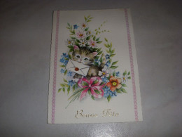 CP CARTE POSTALE BONNE FETE PANIER De FLEURS CHAT Et ENVELOPPE - Vierge  - Autres & Non Classés