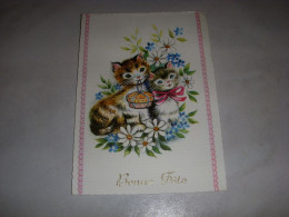 CP CARTE POSTALE BONNE FETE PANIER De FLEURS 2 CHATS - Vierge - Sonstige & Ohne Zuordnung