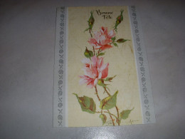 CP CARTE POSTALE BONNE FETE FRISE De FLEURS ROSES DROITE - Vierge - Other & Unclassified