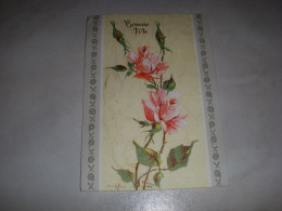 CP CARTE POSTALE BONNE FETE FRISE De FLEURS ROSES GAUCHE - Vierge - Autres & Non Classés