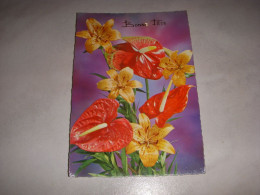 CP CARTE POSTALE BONNE FETE BOUQUET De FLEURS ROUGES Et JAUNES - Vierge - Other & Unclassified