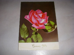 CP CARTE POSTALE BONNE FETE FLEURS 1 ROSE ROUGE FOND SOMBRE - Vierge - Autres & Non Classés