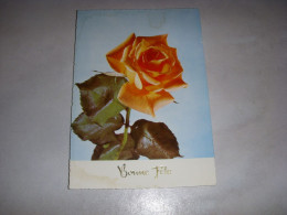 CP CARTE POSTALE BONNE FETE FLEURS 1 ROSE ORANGE FOND BLEU - Vierge - Autres & Non Classés