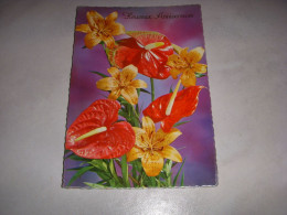 CP CARTE POSTALE ANNIVERSAIRE BOUQUET De FLEURS FC ROUGES Et JAUNES - Vierge - Verjaardag