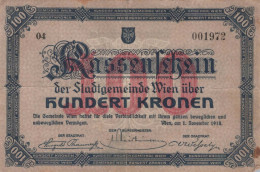 100 KRONEN 1918 Stadt BADEN BEI WIEN Niedrigeren Österreich Notgeld #PD881 - Lokale Ausgaben