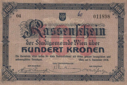 100 KRONEN 1918 Stadt BADEN BEI WIEN Niedrigeren Österreich Notgeld #PD879 - Lokale Ausgaben