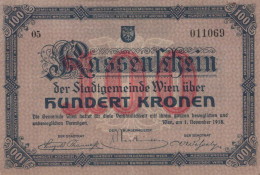 100 KRONEN 1918 Stadt BADEN BEI WIEN Niedrigeren Österreich Notgeld #PD877 - Lokale Ausgaben