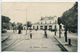 CPA Voyagé 1915 * MELUN La GARE ( Rue Animée Cycliste Vélo ) ELD Editeur - Melun
