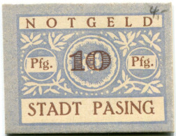 10 PFENNIG Stadt PASING Bavaria DEUTSCHLAND Notgeld Papiergeld Banknote #PL518 - Lokale Ausgaben