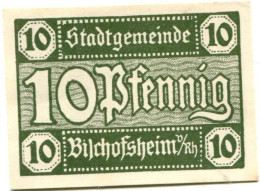 10 PFENNIG Stadt BISCHOFSHEIM VOR DER RHoN Bavaria DEUTSCHLAND Notgeld Papiergeld Banknote #PL596 - Lokale Ausgaben