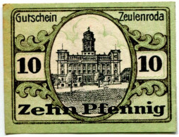 10 PFENNIG 1920 Stadt ZEULENRODA Reuss DEUTSCHLAND Notgeld Papiergeld Banknote #PL608 - [11] Local Banknote Issues