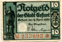 10 PFENNIG 1920 Stadt ERFURT Saxony DEUTSCHLAND Notgeld Papiergeld Banknote #PL658 - [11] Emissions Locales