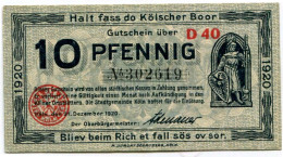 10 PFENNIG 1920 Stadt COLOGNE Rhine DEUTSCHLAND Notgeld Papiergeld Banknote #PL831 - [11] Local Banknote Issues
