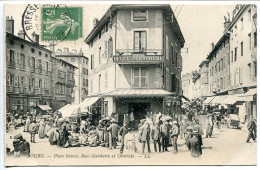 CPA Voyagé Années 1910 * BOURG Place Neuve Rue Gambetta Et Centrale ( Marché Grosse Animation Devant Belle Jardinière) - Andere & Zonder Classificatie