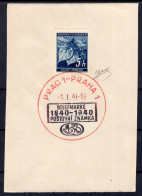 1941 2 GIU 5H  CON OTTIMA CENTRATURA  FRANCOBOLLO DI BOEMIA E MORAVIA APPLICATO SU FOGLIETTO CON BELL'ANNULLO PRAG 1 ROS - Lettres & Documents