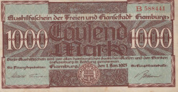 1000 MARK 1923 Stadt HAMBURG Hamburg DEUTSCHLAND Papiergeld Banknote #PL252 - Lokale Ausgaben