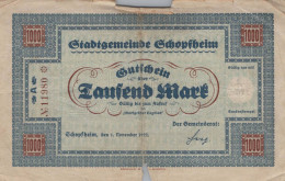 1000 MARK 1922 Stadt SCHOPFHEIM Baden DEUTSCHLAND Notgeld Papiergeld Banknote #PK861 - [11] Emissions Locales
