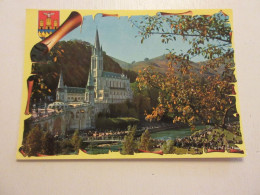 CP CARTE POSTALE HAUTES PYRENEES LOURDES BASILIQUE Et GAVE De PAU Avec BLASON    - Lourdes