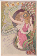 CPA ILLUSTREE -  STYLE ART DECO - ART NOUVEAU - FEMME AVEC FLEURS - CPA PRECURSEUR 1900 - Antes 1900