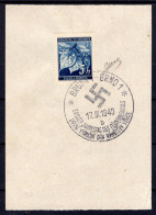 1940 17 MAR 5H  CON OTTIMA CENTRATURA  FRANCOBOLLO DI BOEMIA E MORAVIA APPLICATO SU FOGLIETTO CON BELL'ANNULLO BRNO 1  F - Lettres & Documents