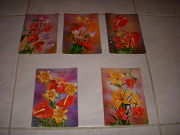 LOT De 5 CP CARTE POSTALE ANNIVERSAIRE BOUQUET De FLEURS FOND COULEUR - Vierge - Verjaardag