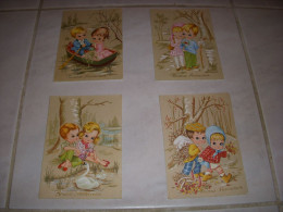 Lot De 4 CP CARTE POSTALE ANNIVERSAIRE TYPE POULBOT 2 ENFANTS - Vierge - Verjaardag