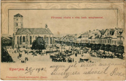 T3 1902 Eperjes, Presov; Fő Utca, Római Katolikus Templom, Piac. Fénynyomat Divald Műintézetéből / Main Street, Catholic - Unclassified