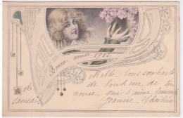 CPA ILLUSTREE  - M.M.  VIENNE  - FEMME   COLORISEE FLEURS BOUCLE D OREILLE - 1900 - Vienne