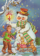 Bonne Année Noël BONHOMME DE NEIGE ENFANTS Vintage Carte Postale CPSM #PAZ734.FR - Nouvel An